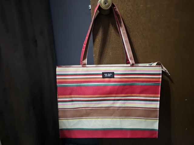 Kate Spade All Day Sailing Stripe Large Tote + Wristlet Tamarillo Orange  Multi - ShopperBoard