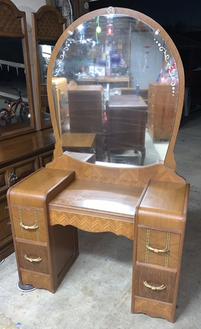 Vintage Medium Brown Waterfall Vanity W Round Mirror Nex Tech