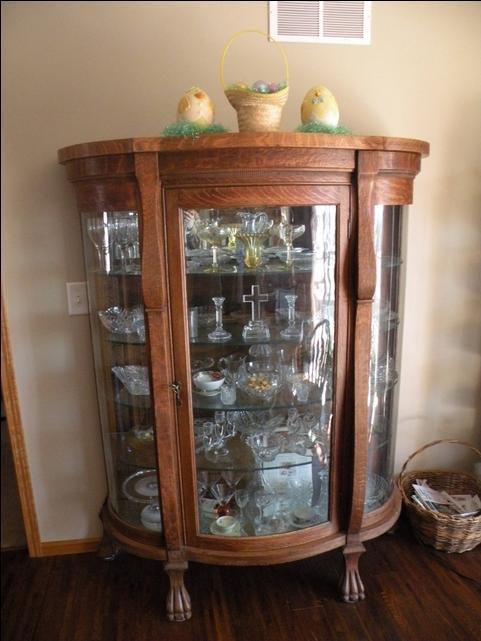 Antique Oak China Cabinet Curved Glass, Value Of Curved Glass China Cabinet