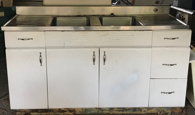 Vintage White Metal Cabinets Stainless Dbl Sink Top Nex Tech