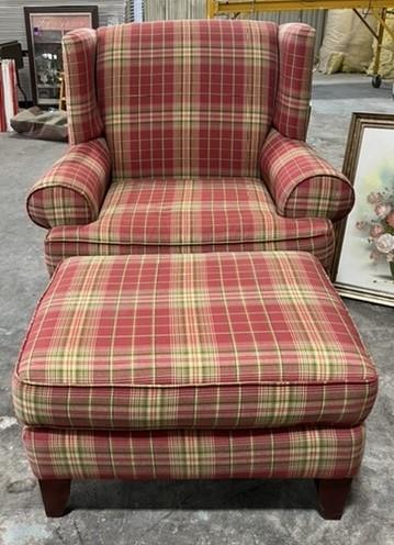 Red plaid discount chair and ottoman