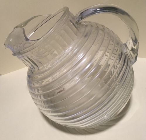 Vintage MCM Large Glass Ribbed Tilted Ball Pitcher/clear Glass Serving  Pitcher/atlas Glass Pitcher/anchor Hocking/serving/70s Kitchen 