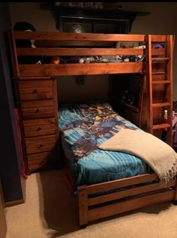twin over twin bunk bed with desk