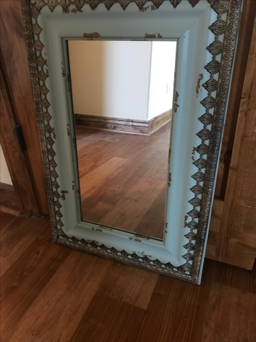 Distressed Blue Wood Metal Mirror, Blue Distressed Wood Mirror