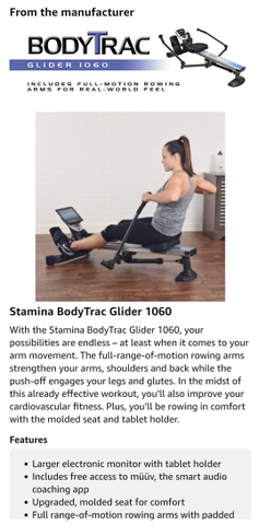 Stamina bodytrac glider 1060 cardio discount exercise fitness rower rowing machine