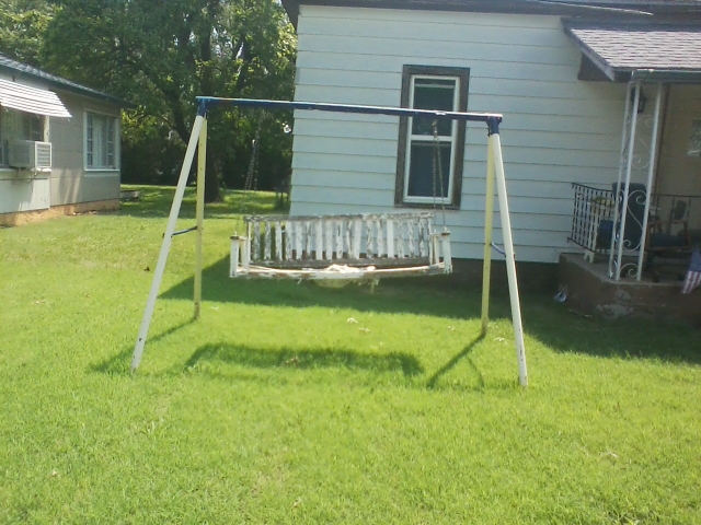 Metal Swing Set Frame With Wooden Porch Swing