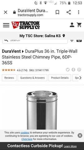 DuraVent 6DP-36SS 6 DuraPlus Stainless Steel Chimney Pipe- 36 Length