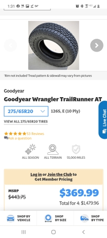 New set of Goodyear Wrangler Trailrunner AT 275/65R20 - Nex-Tech Classifieds