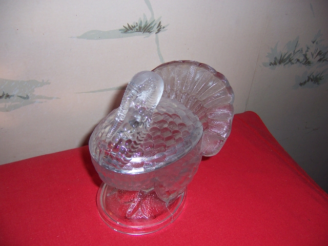 Vintage Clear Glass 2 Piece Covered TURKEY candy dish - Nex-Tech Classifieds