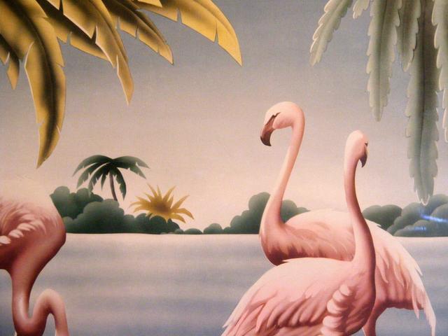 Vintage 1950's Pink Framed Flamingo Print By Turner Manufacturing