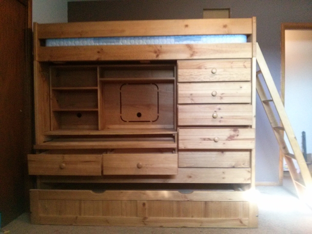 bunk bed with desk dresser and trundle