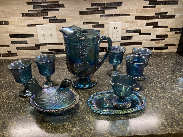 Carnival Glass Pitcher Set 