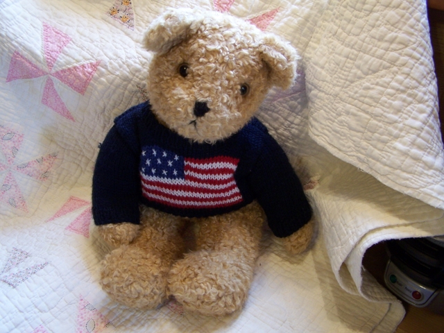 Teddy Bear Plush Ty American Flag Sweater Curly Hair Stuffed Animal Beanie  1991 Red White Blue